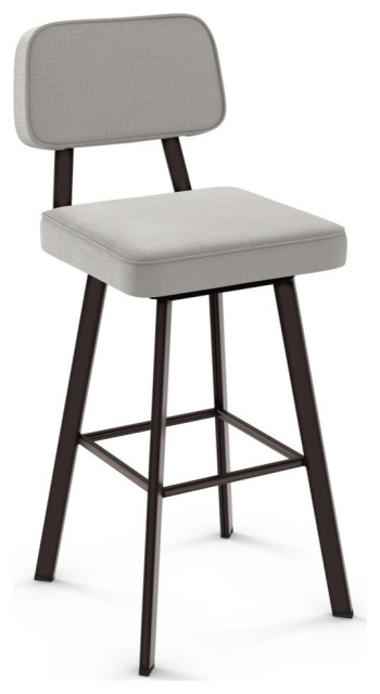 Amisco Clarkson Swivel Counter and Bar Stool, Pale Grey Beige Polyester / Dark Brown Metal, Counter Height