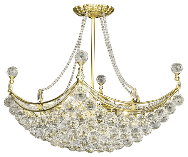 4 and 6 Corner Design 8 Light 28" Gold Chandelier With Clear European Crystals
