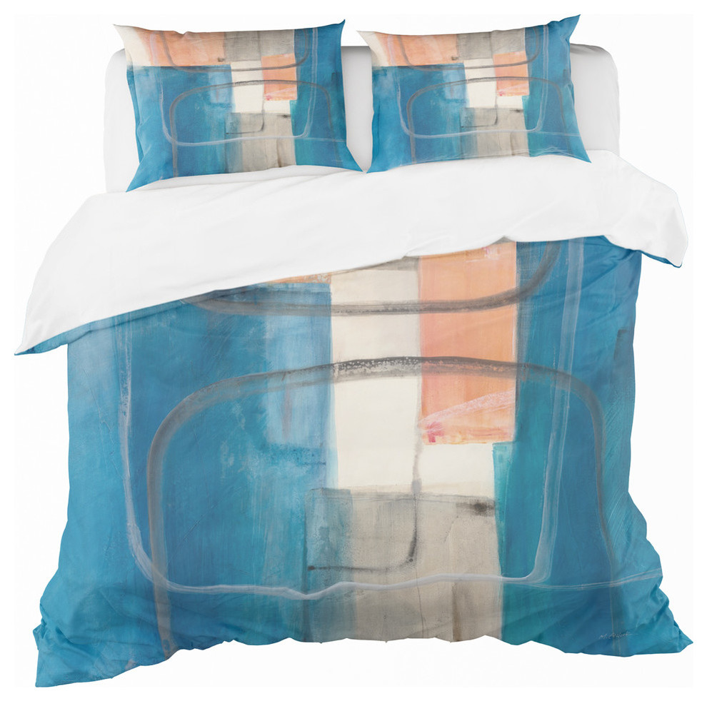 Modern Simply Blue Geometric Duvet Cover Set, Full/Queen + 2 Shams
