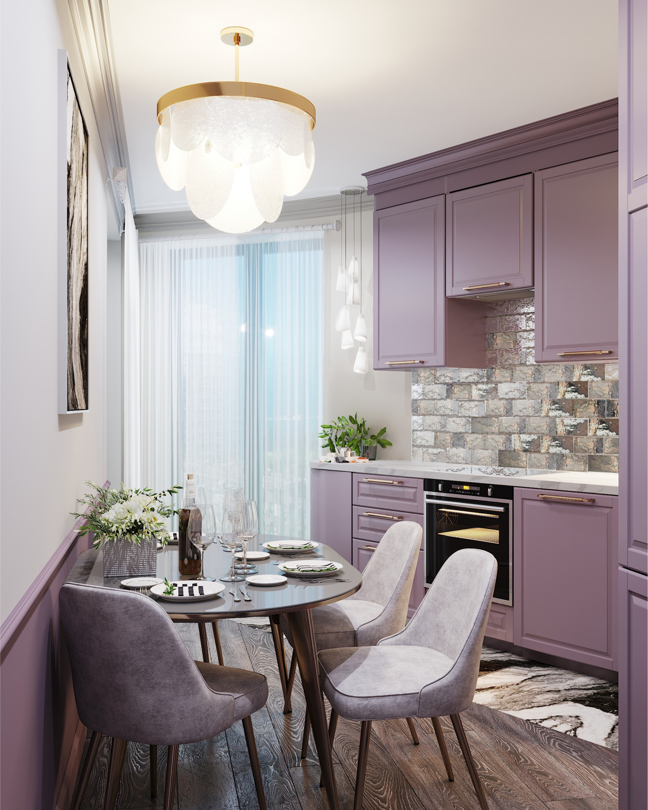 Дизайн-проект 2-х комнатной квартиры 55 м кв, в неоклассическом стиле