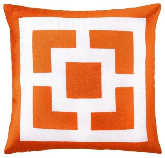 Trina Turk Pillow, Embroidered Linen, Palm Springs Blocks, Orange