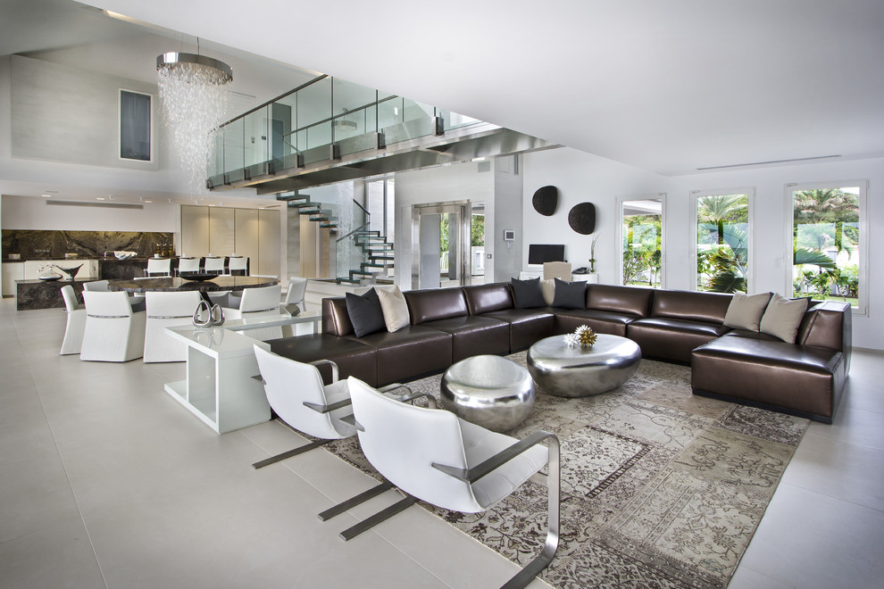 Inspiration for a large contemporary formal open concept living room in Other with white walls, no fireplace and no tv.