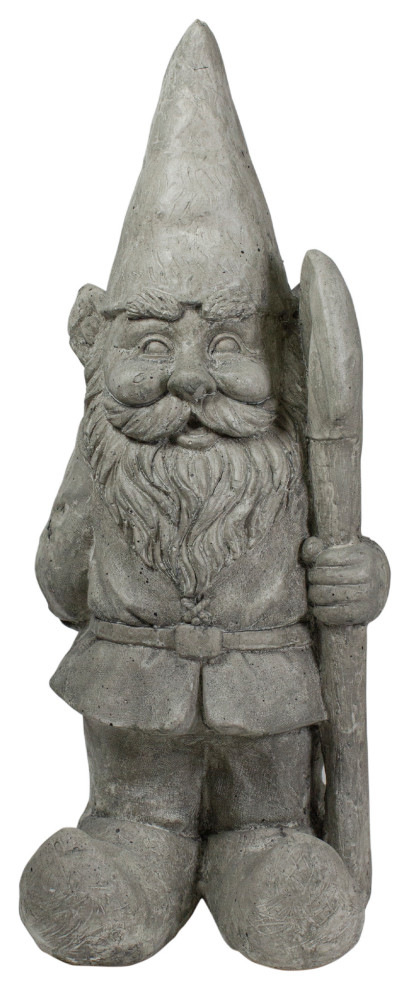 18.5" Gray Gardener Gnome With Shovel Outside Garden Statue