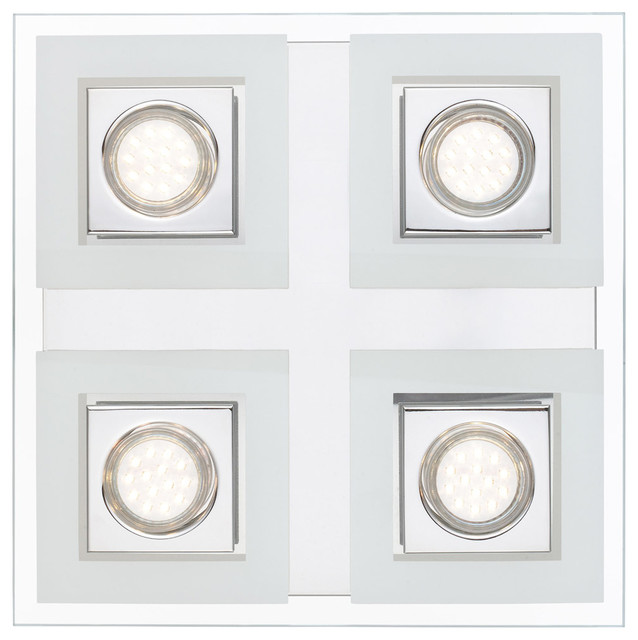 4x35W Square Ceiling Light, Chrome Finish & Satin & Clear Glass