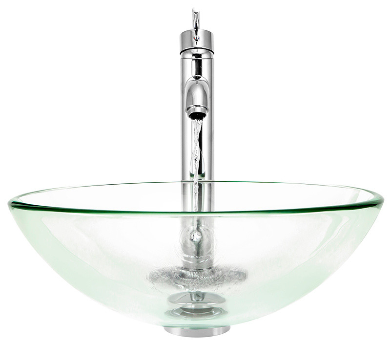 MR Direct 601 Crystal Glass Sink, Chrome, 4 Items: Vessel Sink,718 Vessel Faucet
