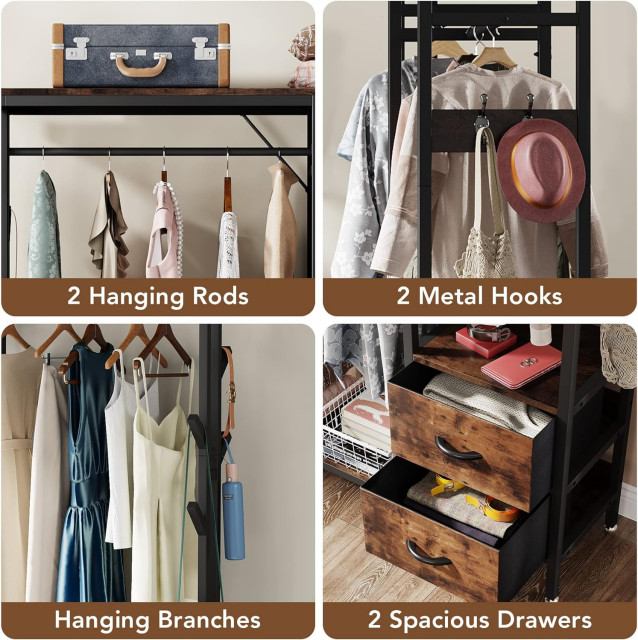 Tribesigns Freestanding Closet Organizer, Clothes Rack With Drawers and ...