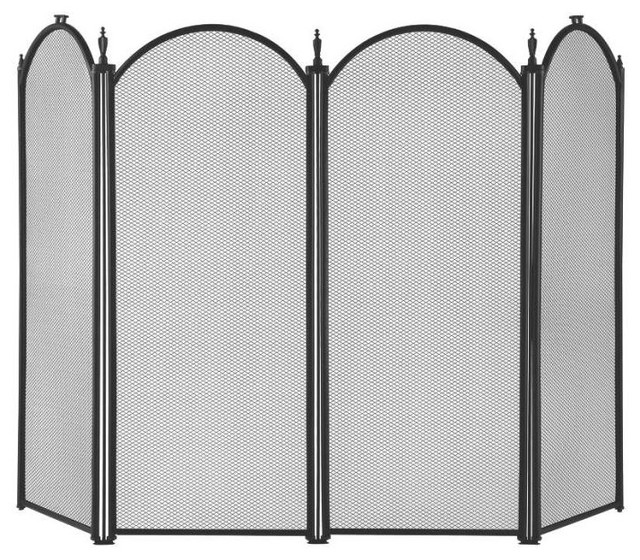 Homebasix 4 Panel Fire Screen, Black - Traditional - Fireplace Screens ...