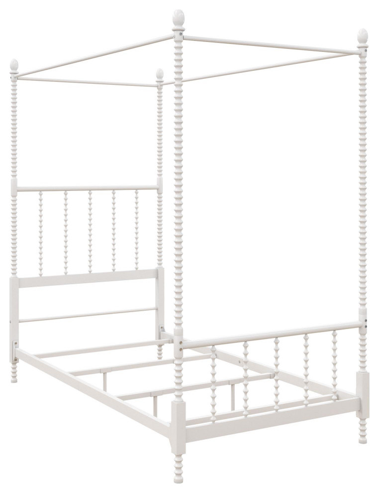 Krissy Metal Canopy Bed, White, Twin