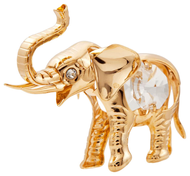 24K Gold Plated Crystal Studded Baby Elephant Ornament