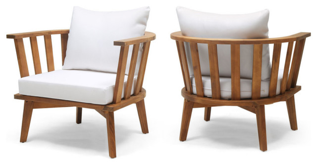 Dean Outdoor Wooden Club Chair With Cushions Set Of 2 Midcentury Lounge Chairs By Gdfstudio Houzz Dean Outdoor Wooden Club Chair With, Outdoor Wood Chairs With Cushions