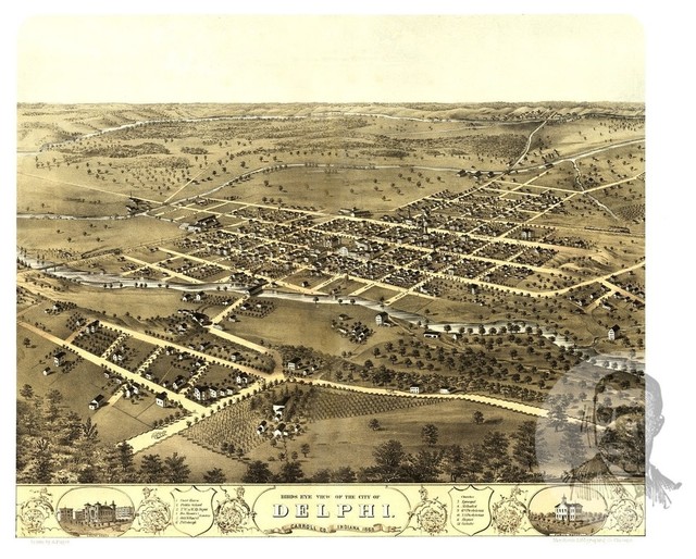 Old Map of Delphi Indiana 1868, Vintage Map Art Print, 12"x18" - Contemporary - Prints And 