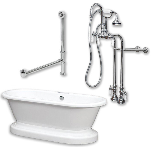 70" Acrylic Double Ended Pedestal Tub, Freestanding Gooseneck Plumbing