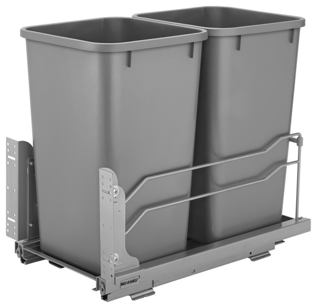 Steel Bottom Mount Double Pull Out Trash, Soft Close, Silver Trash