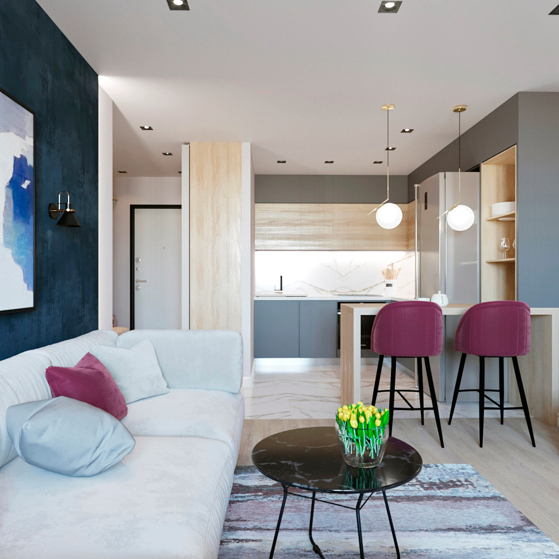 Гостиная, кухня в современном стиле