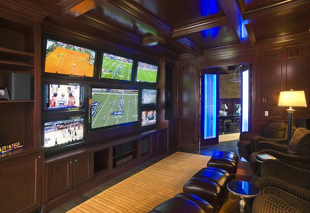 American Cherry Paneled Club Room  with Multiple TV  Screens 