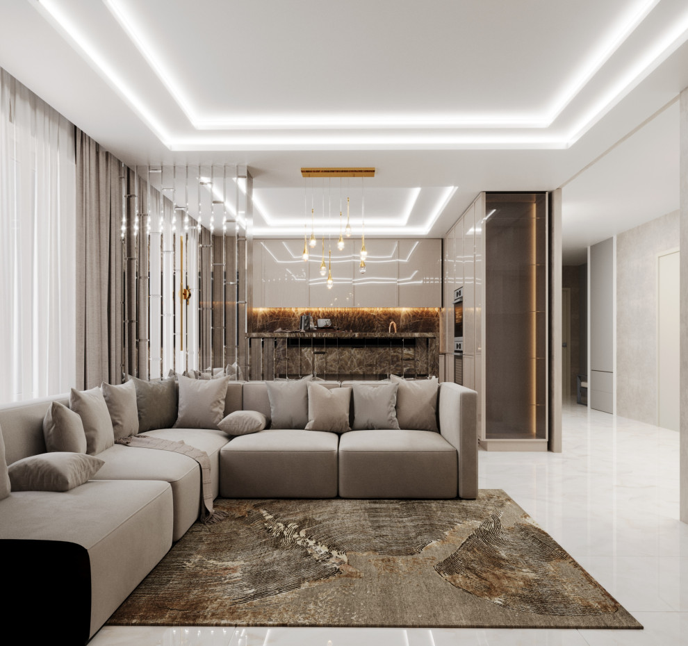 Дизайн-проект кухни-гостиной ЖК "На Рождественской"