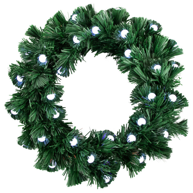 PreLit Color Changing Fiber Optic Artificial Christmas Wreath w/ Balls