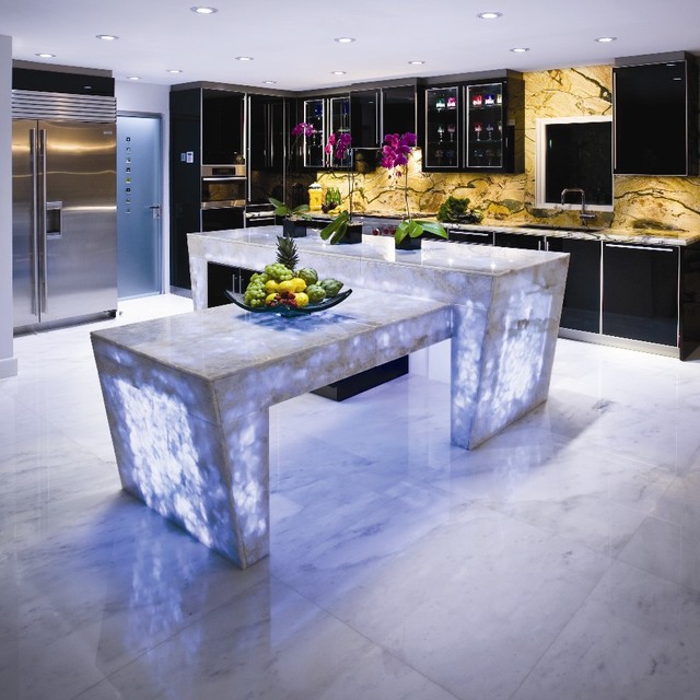 White Quartz Countertop Semi Precious Modern Miami By