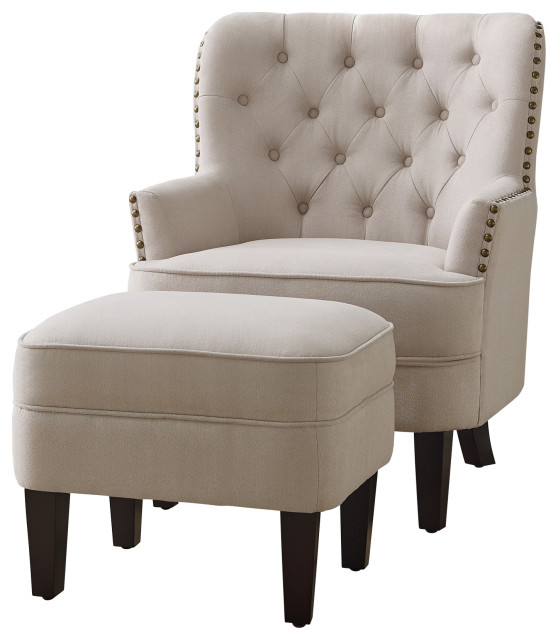 Ally Tufted Armchair And Ottoman, Accent Arm Chair With Ottoman