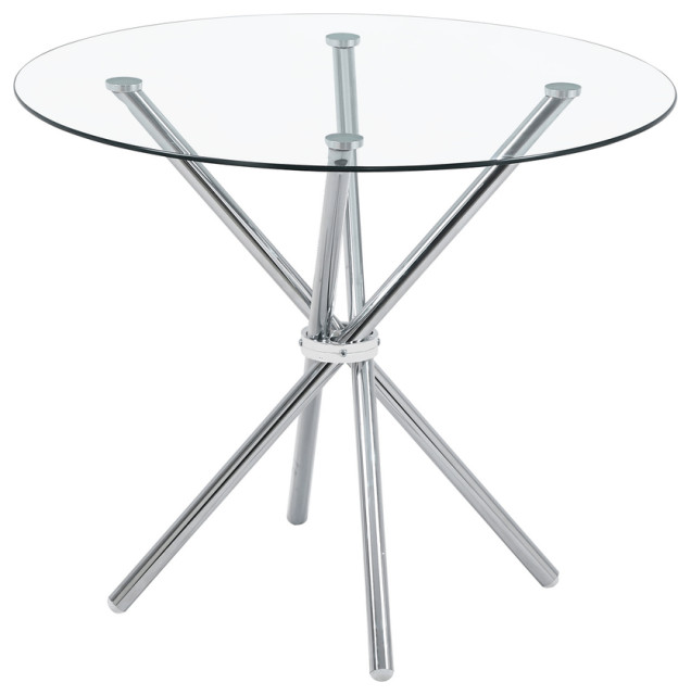 35" Silver and Glass Contemporary Round Coffee Table Contemporary Coffee Tables by