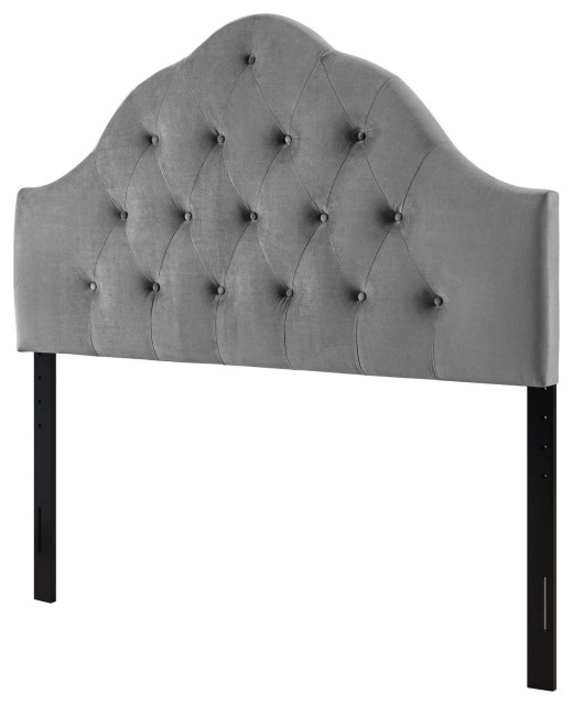 Contemporary Modern Full Size Tufted Headboard, Velvet Fabric, Grey
