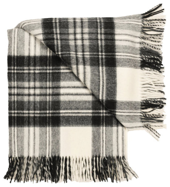 Prince of Scots Highland Tartan Tweed Merino Wool Throw, Dress Grey Stewart