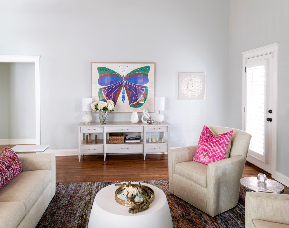 Inspiration for an eclectic living room in Other with medium hardwood flooring.