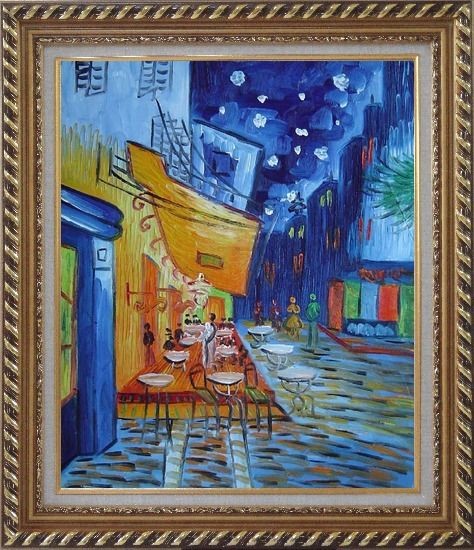 Framed Cafe Terrace At Night, Van Gogh Masterpiece Oil Painting 30"x26"