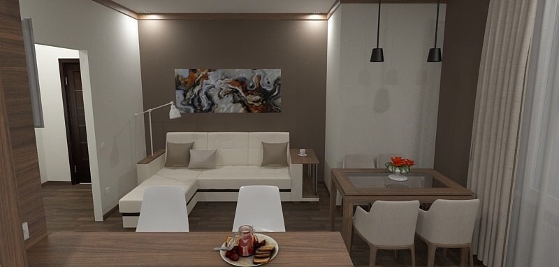 Кухня-гостиная в стиле хай-тек