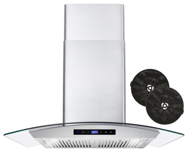 Cosmo 30” Wall Mount Euro Range Hood, Glass Visor, 30", 30