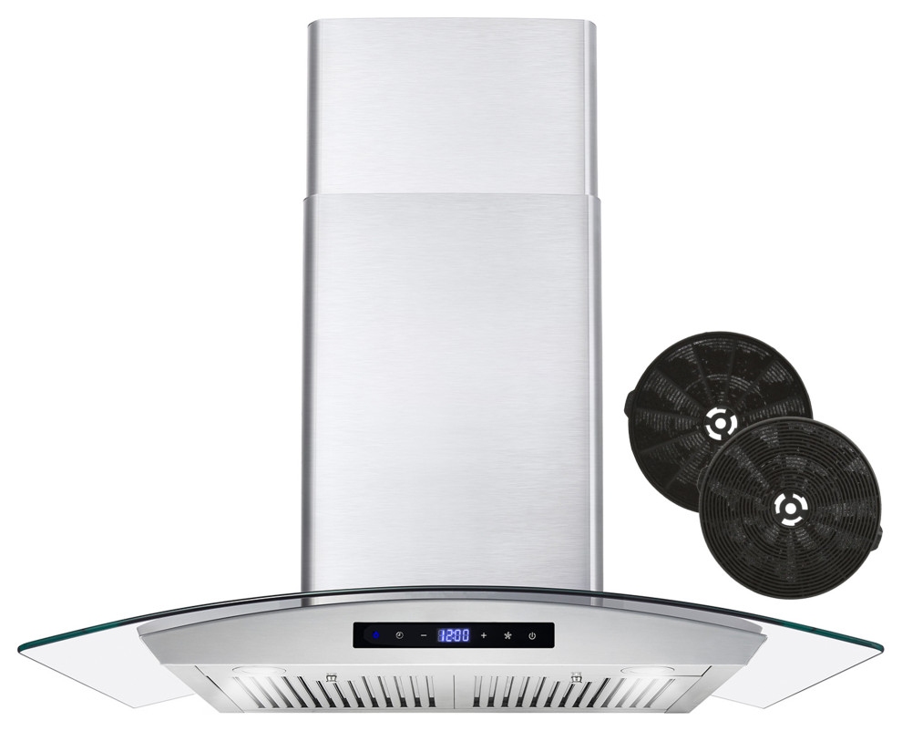 Cosmo 30” Wall Mount Euro Range Hood, Glass Visor, 30", 30