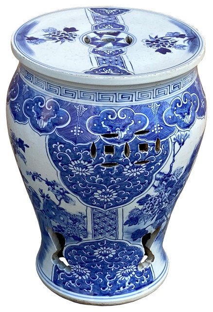 Chinese Blue and White Porcelain Flower Birds Small Round Stool Table ...