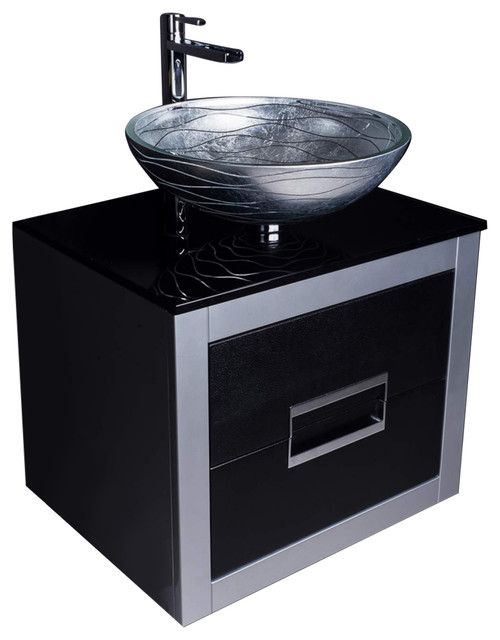 Danya Leather Vanity Black and Silver Contemporary Bathroom