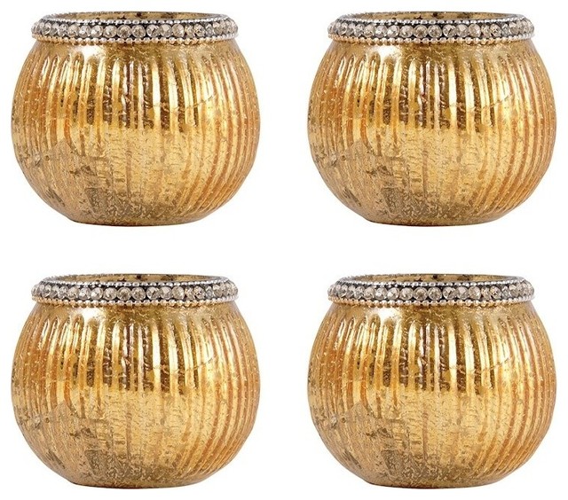 Pomeroy 518607/S4 Sterlyn Set Of 4 Votives 2.75", Antique Gold Artifact