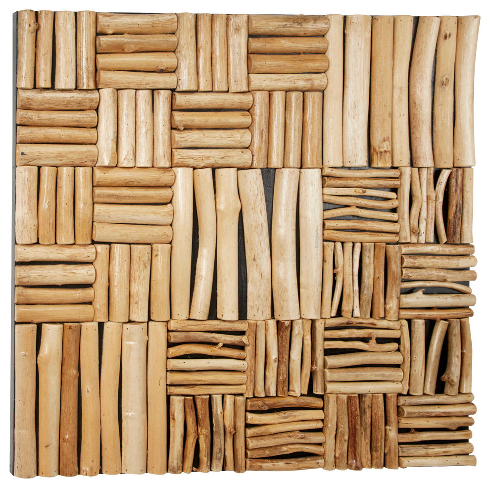 Large Square Handmade Reclaimed Teak Wood Wall Decor Rustic Wall