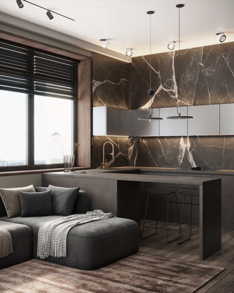 Монохромная квартира с террасой.