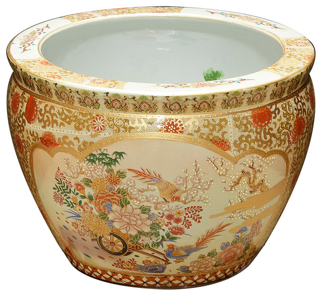 14 Hand Painted Satsuma Design Fishbowl Asian Indoor 14 Hand Painted Satsuma Design Fishbowl Asian Indoor