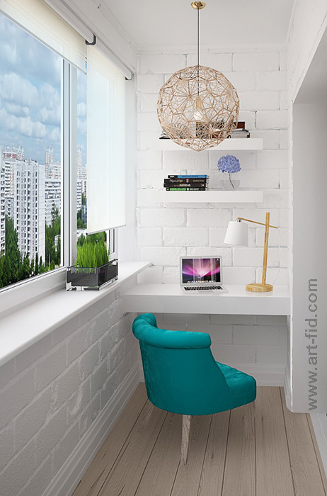 Кухня и спальня с качелями на балконе в Москве