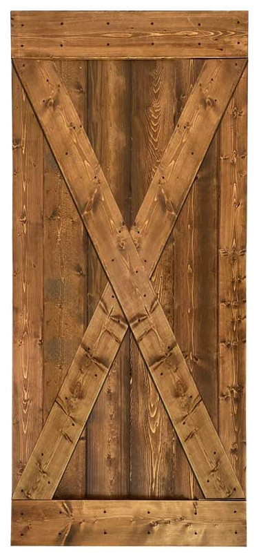 Stained Solid Pine Wood Sliding Barn Door, Walunt, 36"x84", X Series