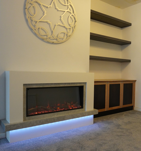 Living Room Contemporary Oak Cabinetry and Fumed Eucalyptus Shelves | Cheltenham contemporary-vardagsrum