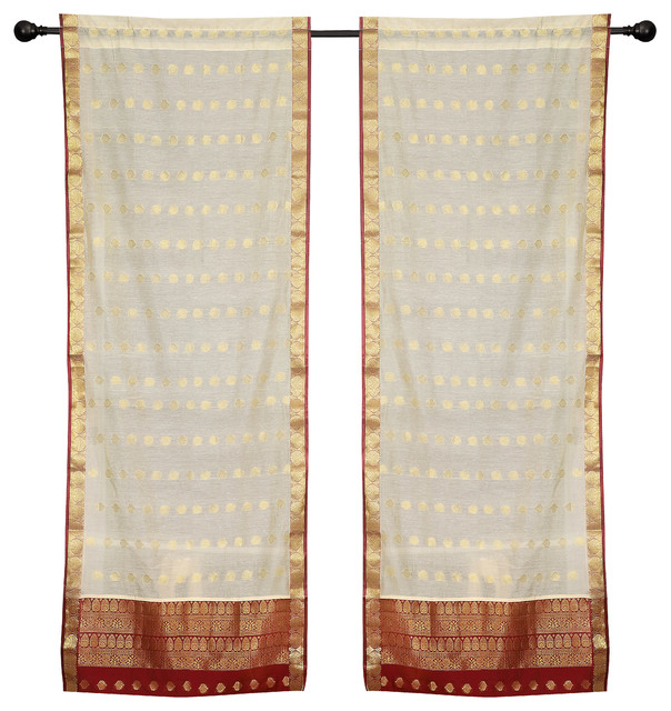 2 Cream Bohemian Indian Sari Curtains Rod Pocket Living Room