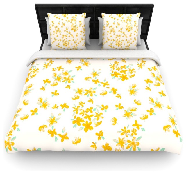 Houzz Kess Inhouse Gukuuki Kashmir Garden Yellow White Gukuuki Kashmir Garden Yellow White Cotton Duvet Cover Twin 68 X88