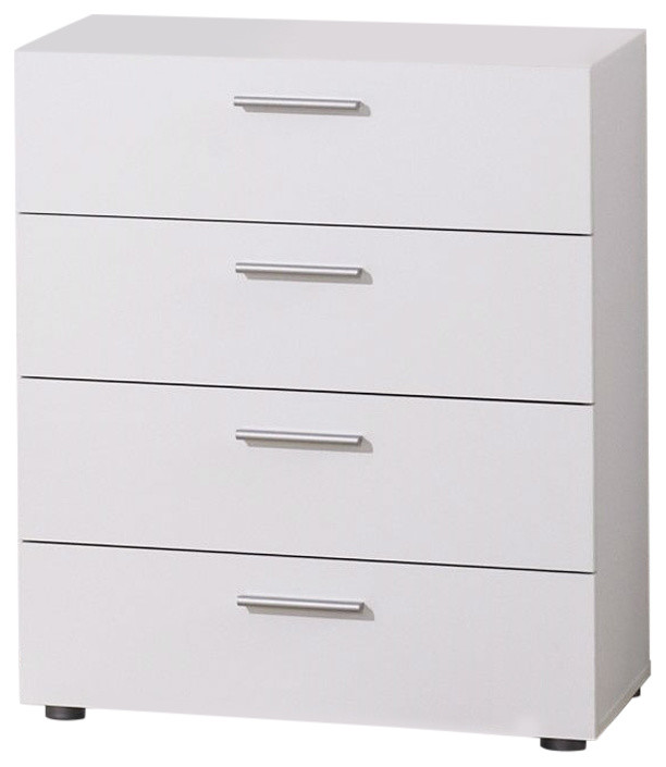 Contemporary Style White 4 Drawer Bedroom Bureau Storage Chest
