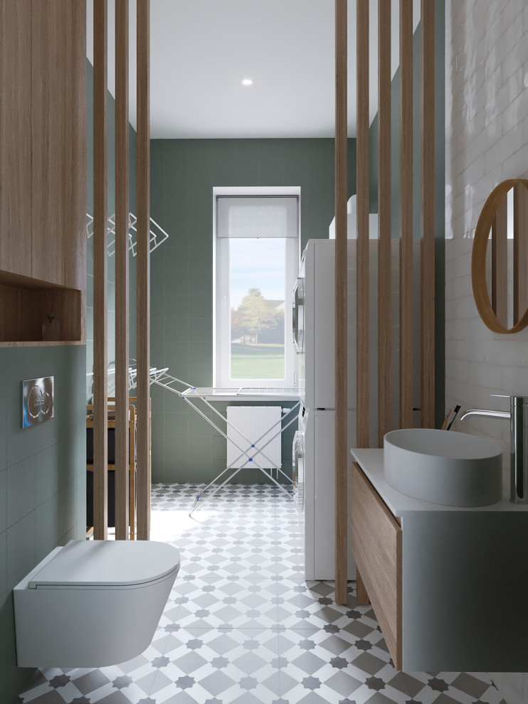 Современный интерьер дома с акцентами лестного цвета