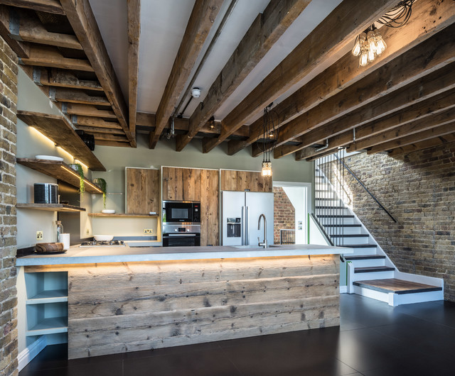 Penthouse Kitchen in Southwark Warehouse Conversion rustic-kitchen