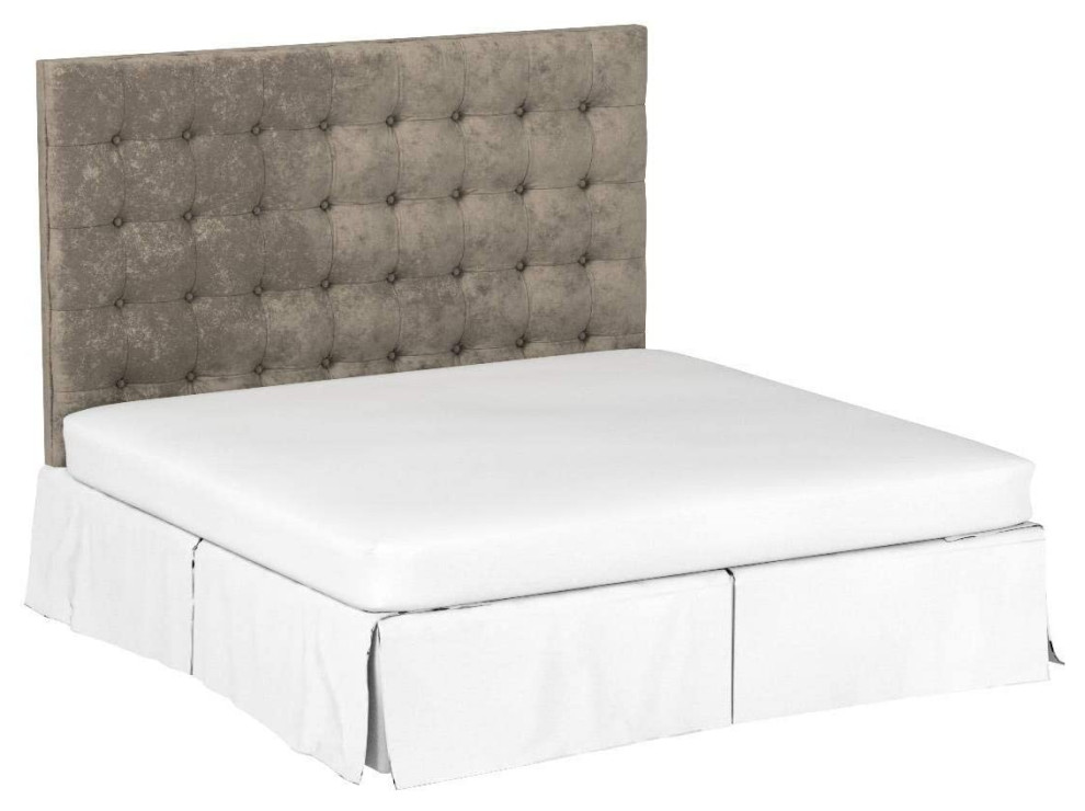 Transitional King Size Headboard, Velvet Upholstery With Button Tufting