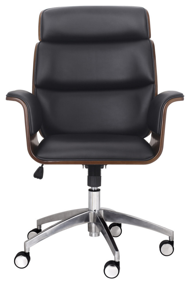 Byron Mid-Century Modern Swivel Office Chair, Black/Walnut/Silver