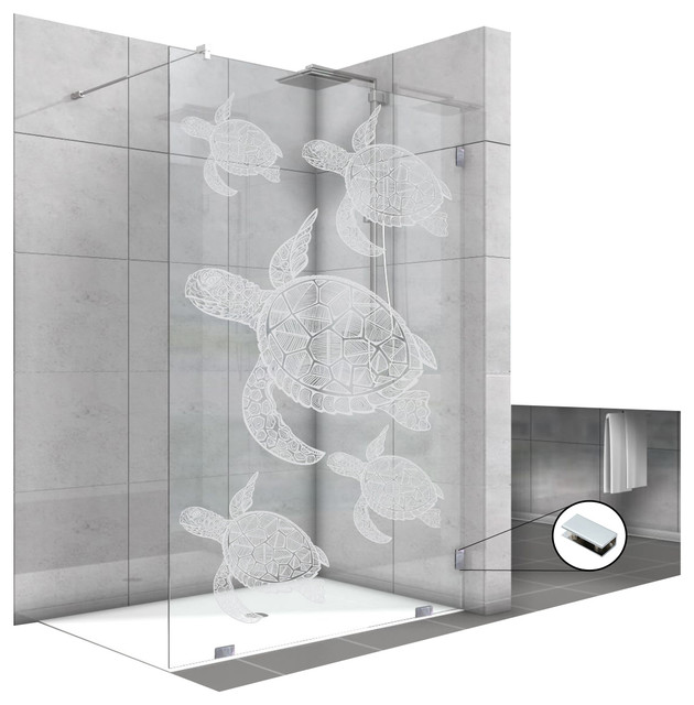 Fixed Glass Shower Screens With Turtle Design, Non-Private, 24" X 75"