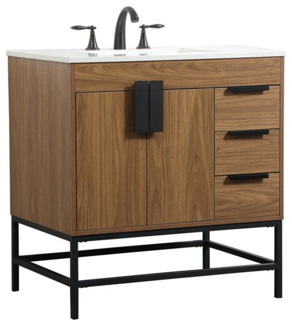 Elegant Decor Eugene 32" Aluminum MDF Single Bathroom Vanity in Walnut