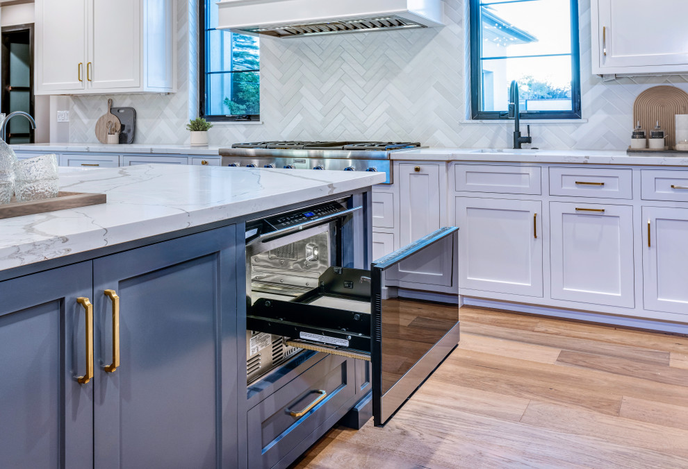 Navy Blue Kitchen Island & White Shaker Cabinets | French Country Transitional E